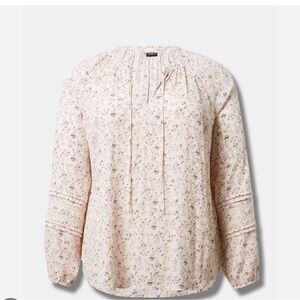 TORRID WASHABLE GUAZE TIE FRONT LONG SLEEVE PEASANT BLOUSE SIZE 0